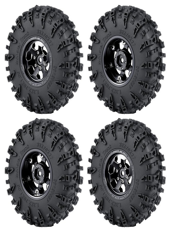 WEFEINO 4PCS 1.3" Aluminium Wheels Rims Hub & 70mm Soft Rubber Tires Upgrade Parts for 1/24 Axial SCX24 1/18 Tra-xxas TRX4-M RC Crawler Car (Black) - Image 1
